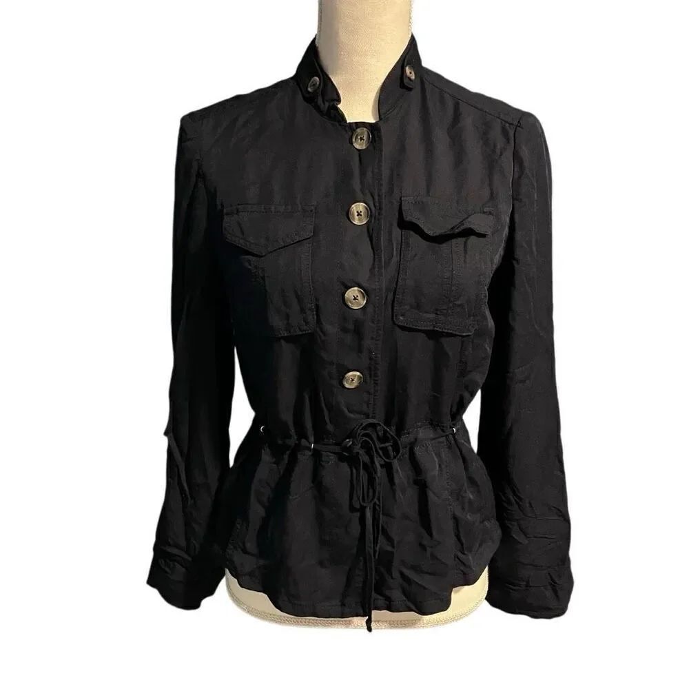 White House Black Market Modal Lyocell Blend Soft Utility Jacket Black Size 2